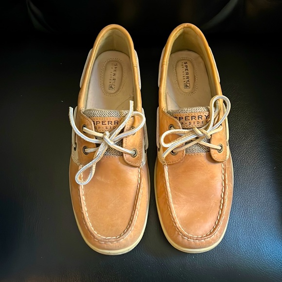 SOLD Sperry Top-Sider Womens 9 Leather Bluefish 2 Eye Linen/Oat Boat Shoe - Picture 2 of 11